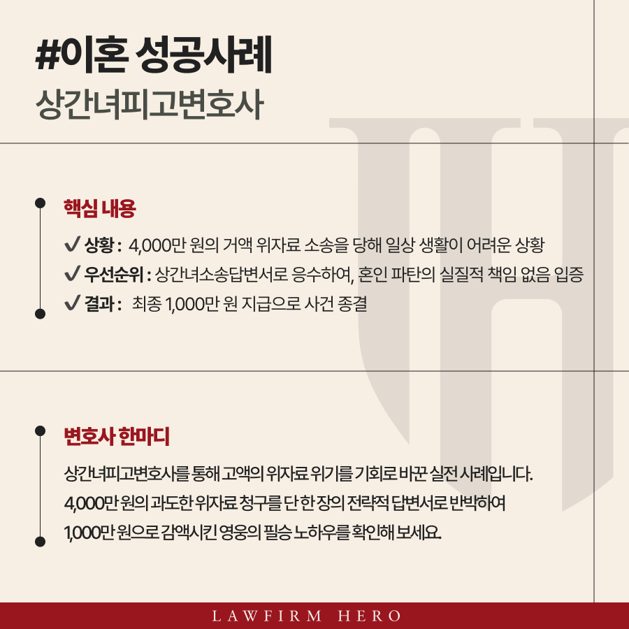 상간녀피고변호사, 위자료 3,000만원 감액 판결